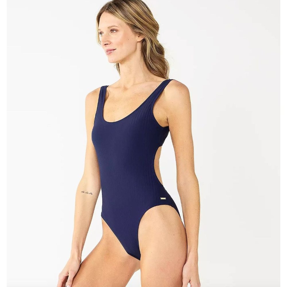 Nine West Ribbed Back Tie One Piece Swimsuit Navy NWT $60 Size XXL (20)